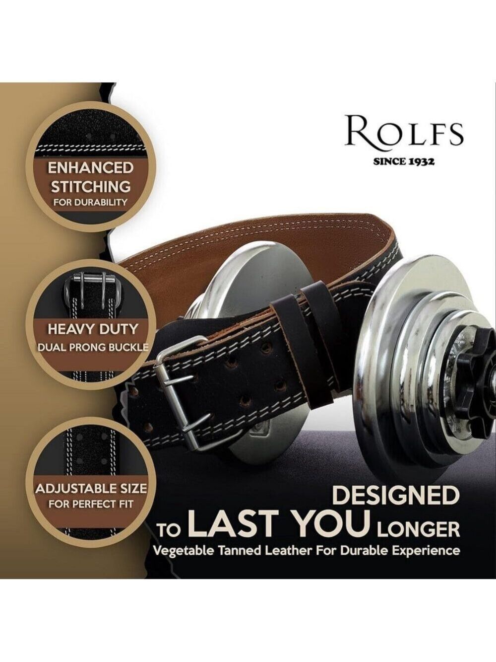 Rolfs Leather Gym Belt Fitness Weight Lifting Belt for Men & Women size Medium - Picture 2 of 7